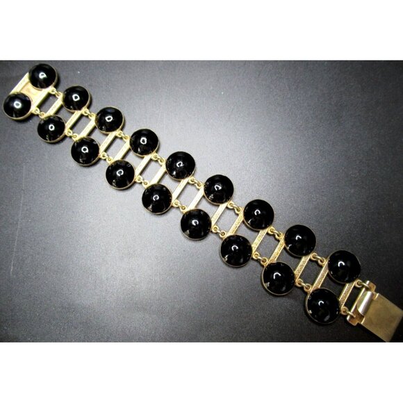 WILHELM MULLER 925 Sterling Silver Black Enamel Vintage Bracelet - Picture 1 of 3